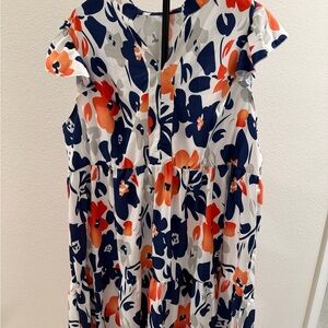 SHEIN Navy and Orange Floral Midi Dress